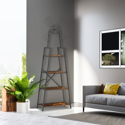 4-Tier Narrow Book Shelf, Bookcase for Home Office, Living Room, Bedroom, Kitchen, Rustic Brown and Black - Tampa Home & Garden Store