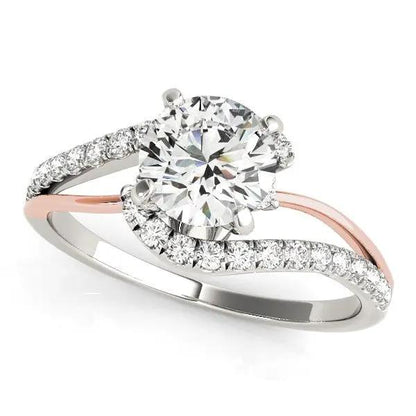14k white and rose gold bypass shank diamond engagement ring with 1 1/3 cttw center pavé band on Tampa Home & Garden Store