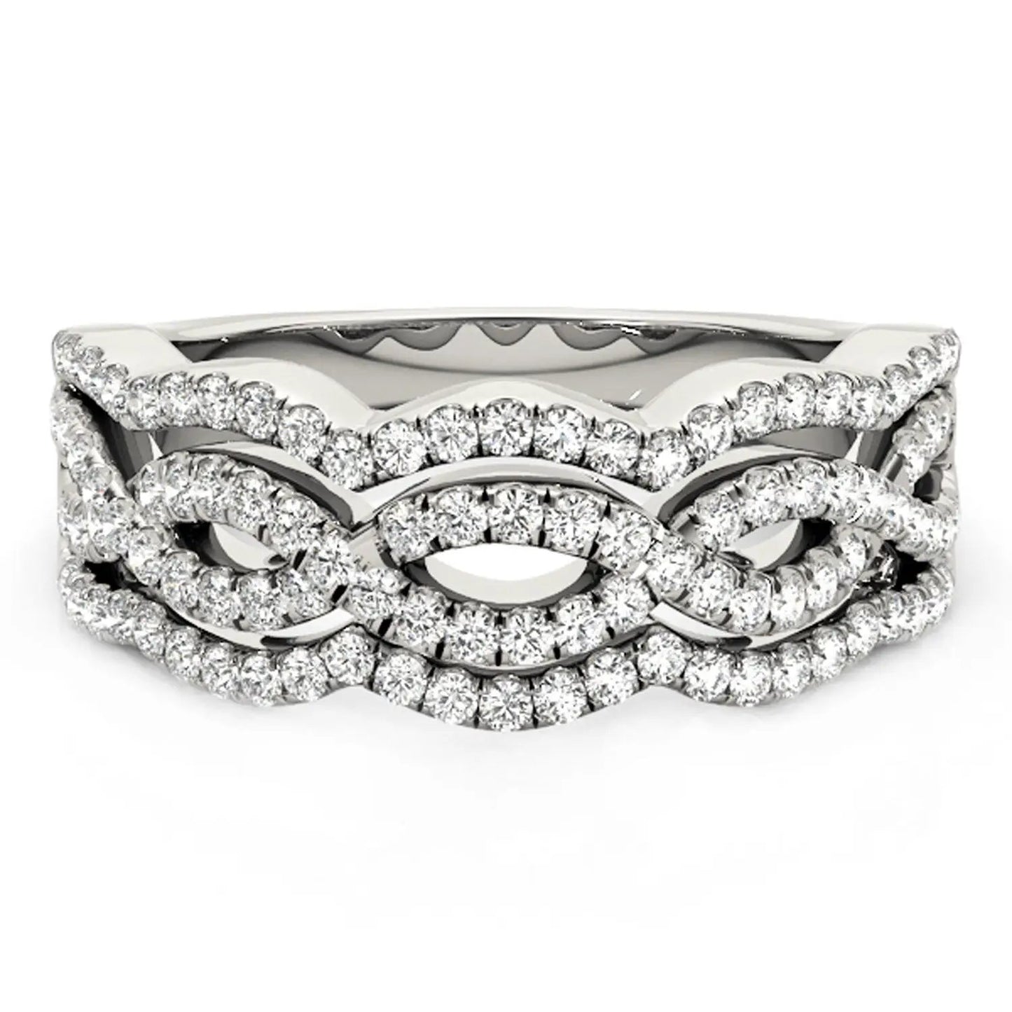 Diamond studded ring with four curved rows in 14k white gold, 5/8 cttw, Bids.com on Tampa Home & Garden Store