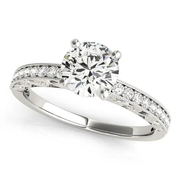 14k white gold antique diamond engagement ring with round center stone and pavé band 1 1/8 cttw on Tampa Home & Garden Store