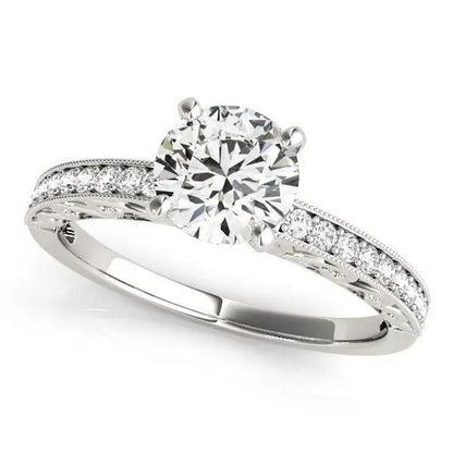 14k white gold antique diamond engagement ring with round center stone and pavé band 1 1/8 cttw on Tampa Home & Garden Store