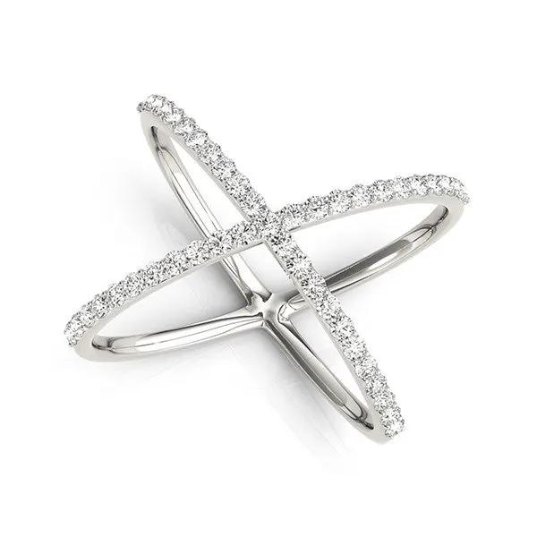 14k White Gold X-Style Diamond Ring with pave diamonds along crossing bands on Tampa Home & Garden Store