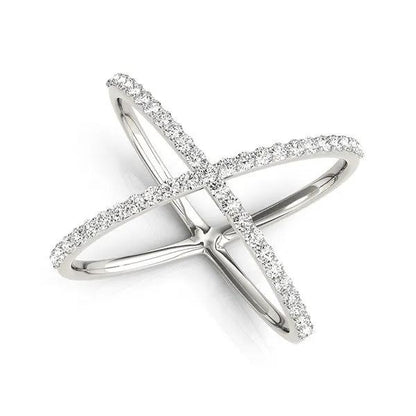 14k White Gold X-Style Diamond Ring with pave diamonds along crossing bands on Tampa Home & Garden Store