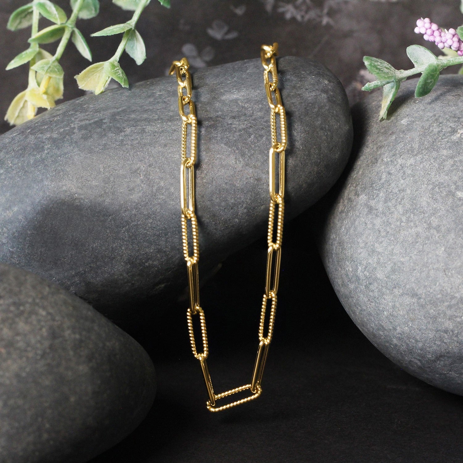 Pair of 14k Yellow Gold Textured Paperclip Chain Necklaces 3.5mm by Bids.com on Tampa Home & Garden Store
