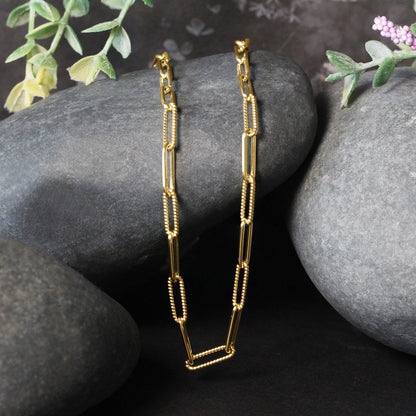 Pair of 14k Yellow Gold Textured Paperclip Chain Necklaces 3.5mm by Bids.com on Tampa Home & Garden Store