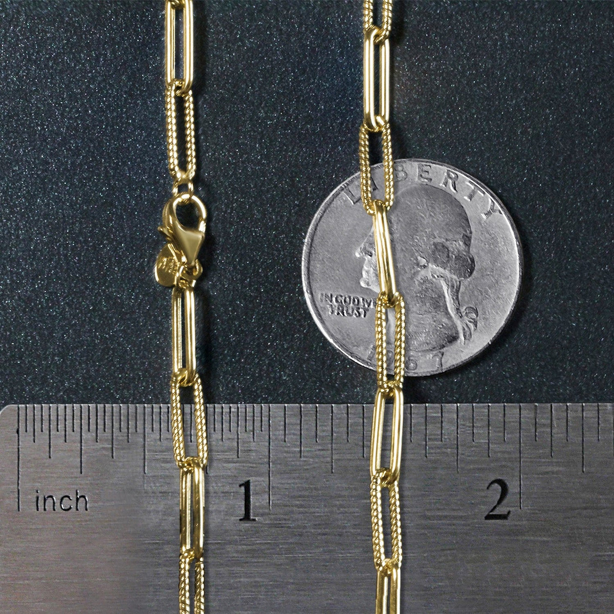 Two 14k yellow gold textured paperclip chain necklaces, 3.5mm width with lobster clasp on Tampa Home & Garden Store