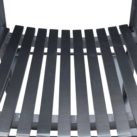 Black solid wood porch rocker chair seat slats closeup, classic rocking chair on Tampa Home & Garden Store