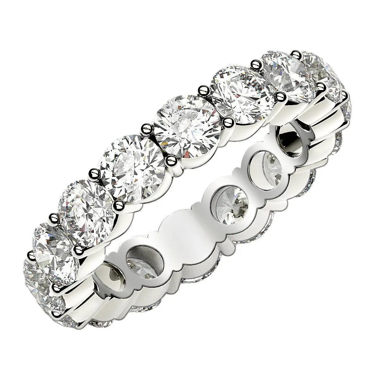 Round-cut lab-grown diamond eternity ring in 14k white gold, 4 cttw FG/VS2 prong-set on Tampa Home & Garden Store
