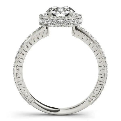 14k white gold milgrain border diamond pave engagement ring with round diamond Bids.com on Tampa Home & Garden Store