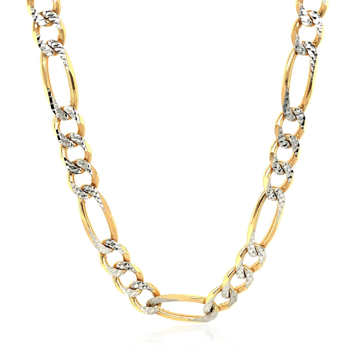 7.0mm yellow gold solid pave Figaro chain necklace with silver pavé links by Bids.com on Tampa Home & Garden Store