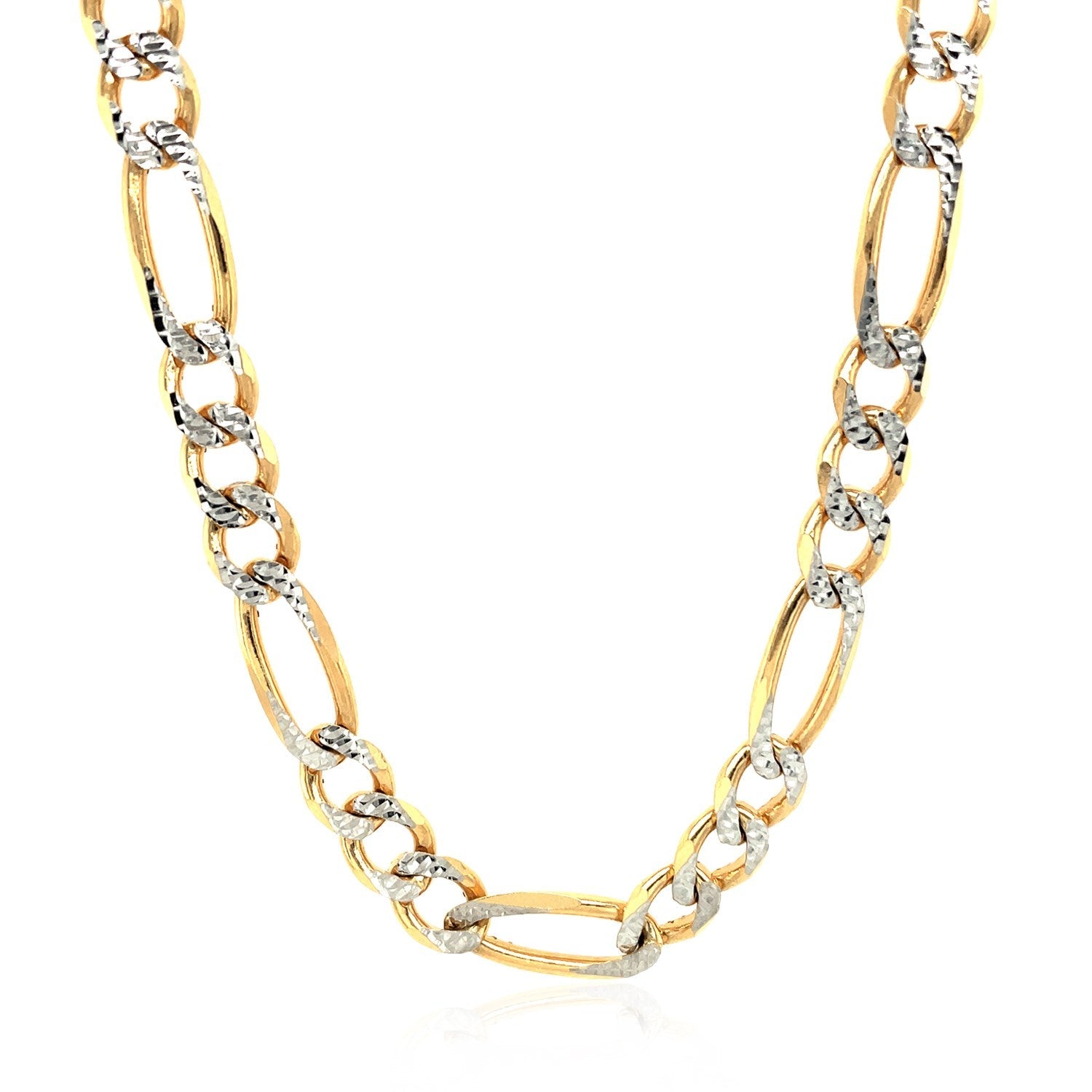 7.0mm yellow gold solid pave Figaro chain necklace with silver pavé links by Bids.com on Tampa Home & Garden Store