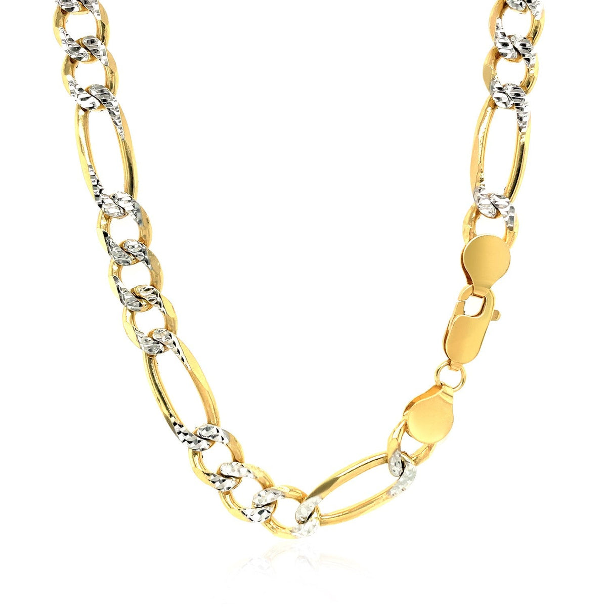 7.0mm yellow gold solid pave Figaro chain necklace two-tone links by Bids.com on Tampa Home & Garden Store