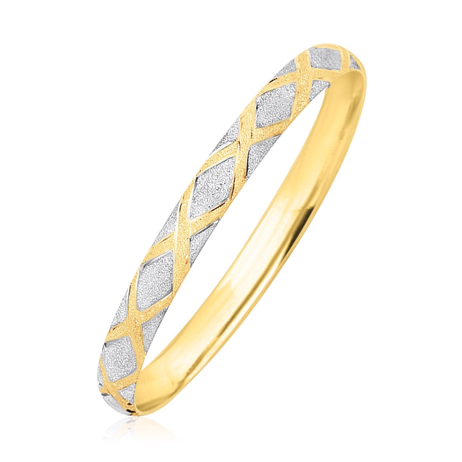 10k two-tone gold geometric diamond motif bangle with silver panels and gold lattice accents on Tampa Home & Garden Store