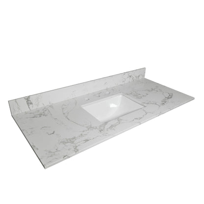 Montary 43x22 Carrara stone top with undermount ceramic sink and 3 faucet holes backsplash on Tampa Home & Garden Store