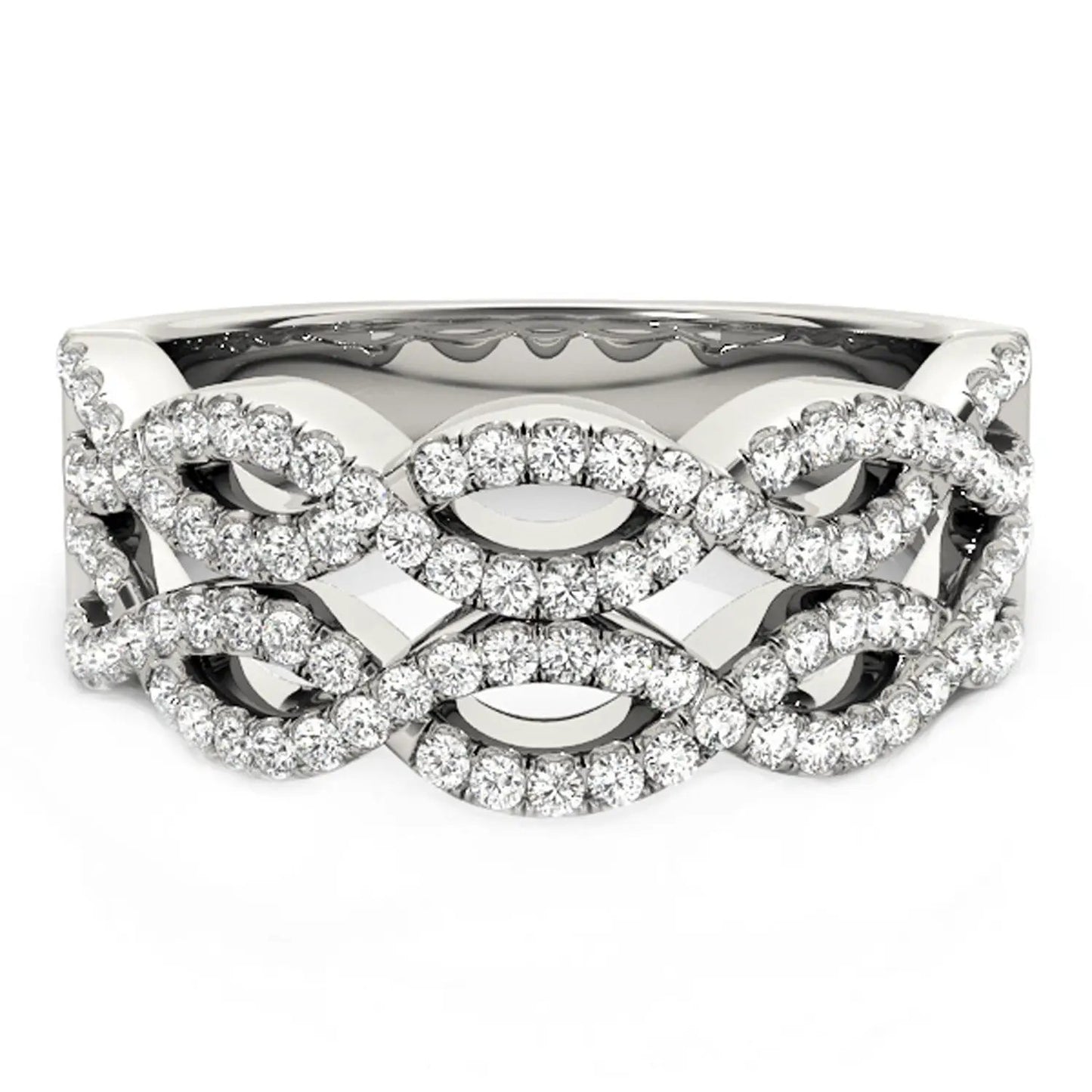 Diamond studded double interlocking waves ring, 14k white gold, 5/8 cttw diamonds, Bids.com on Tampa Home & Garden Store