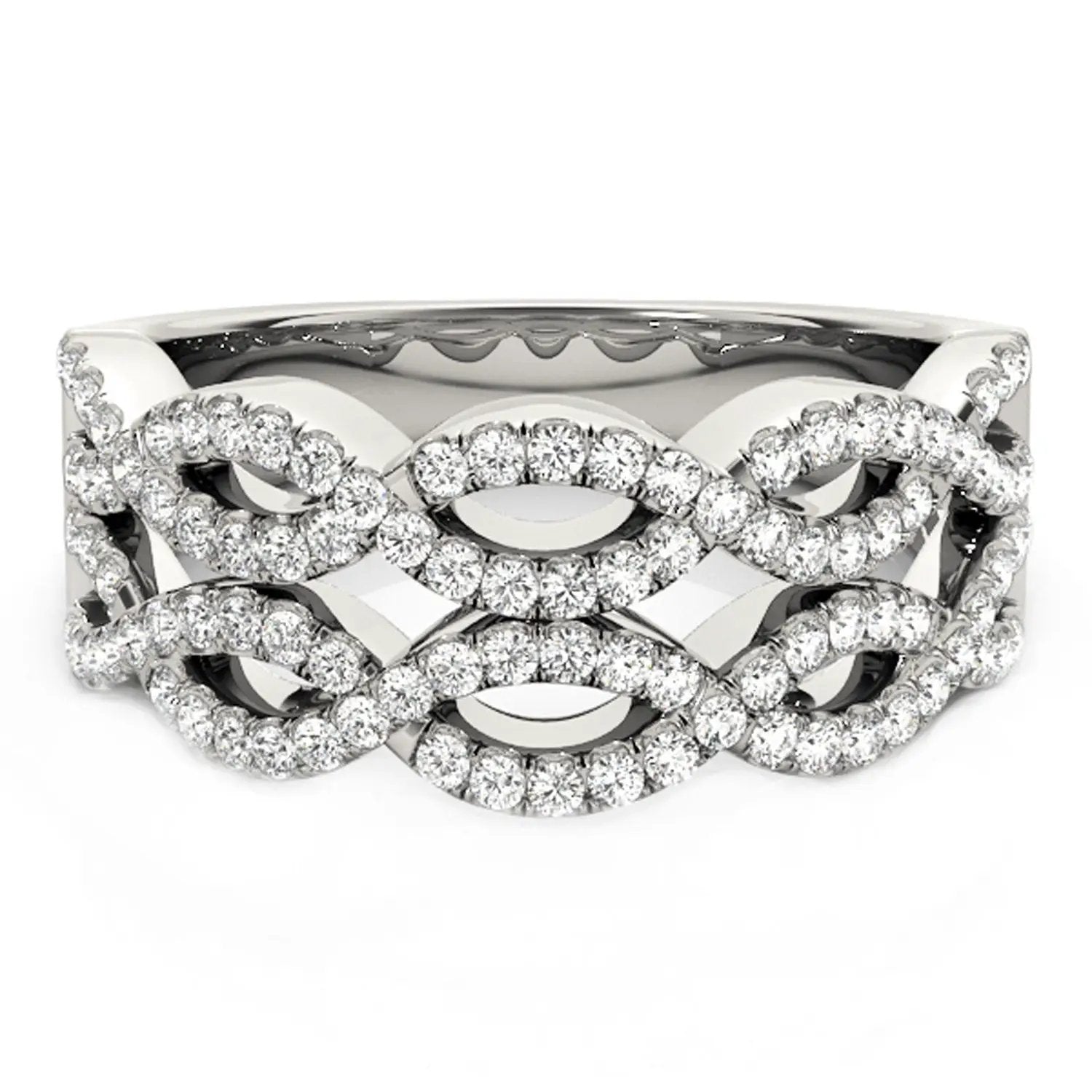 Diamond studded double interlocking waves ring, 14k white gold, 5/8 cttw diamonds, Bids.com on Tampa Home & Garden Store