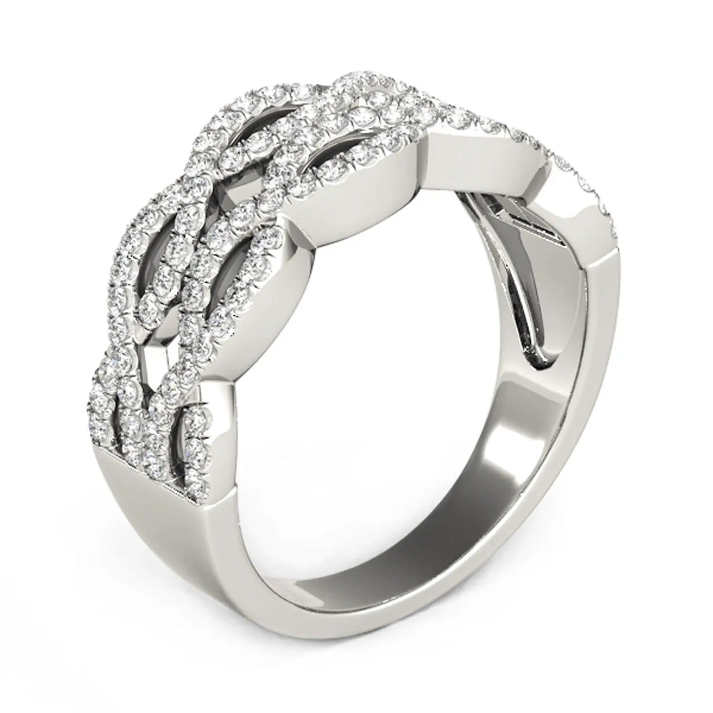 Diamond studded double interlocking waves ring in 14k white gold, 5/8 cttw diamonds, Bids.com on Tampa Home & Garden Store