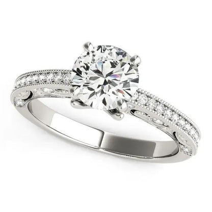 14k white gold antique-prong round center diamond engagement ring, 1 1/8 cttw, pavé band on Tampa Home & Garden Store