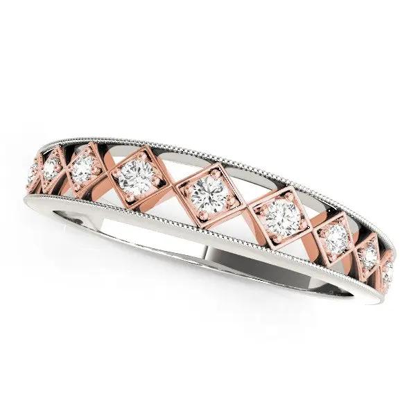 Diamond wedding band, two-tone 14k white and rose gold with square diamond settings on Tampa Home & Garden Store