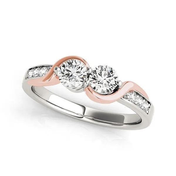 14k white and rose gold two-diamond curved band ring with round diamonds by Bids.com on Tampa Home & Garden Store