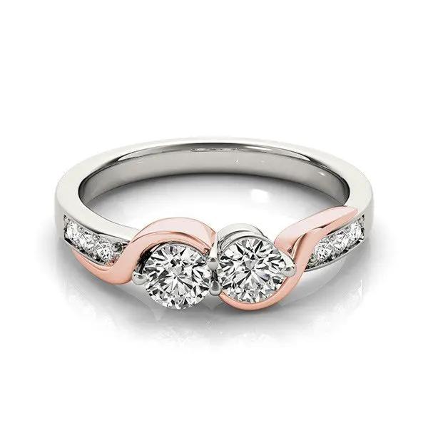 14k white and rose gold ring with two round diamonds on a curved pavé-accented band on Tampa Home & Garden Store