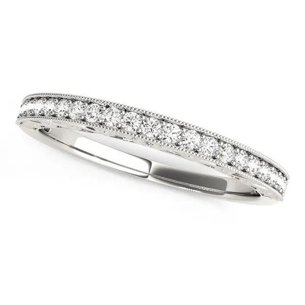 14k white gold milgrain bordered round diamond wedding band with pavé-set diamonds 1/6 cttw on Tampa Home & Garden Store