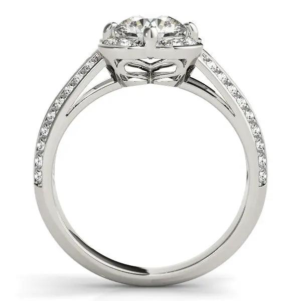 Round diamond engagement ring in 14k white gold with floral motif and pavé band, 1 3/8 cttw on Tampa Home & Garden Store
