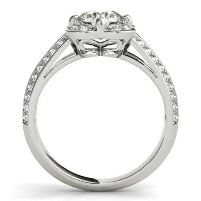 Round diamond engagement ring in 14k white gold with floral motif and pavé band, 1 3/8 cttw on Tampa Home & Garden Store