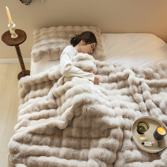 Double-sided Rabbit Fleece Blanket Solid Color Faux Fur Plush Blanket Soft Warm Throw Blanket For Couch Sofa Nap Blanket For Winter