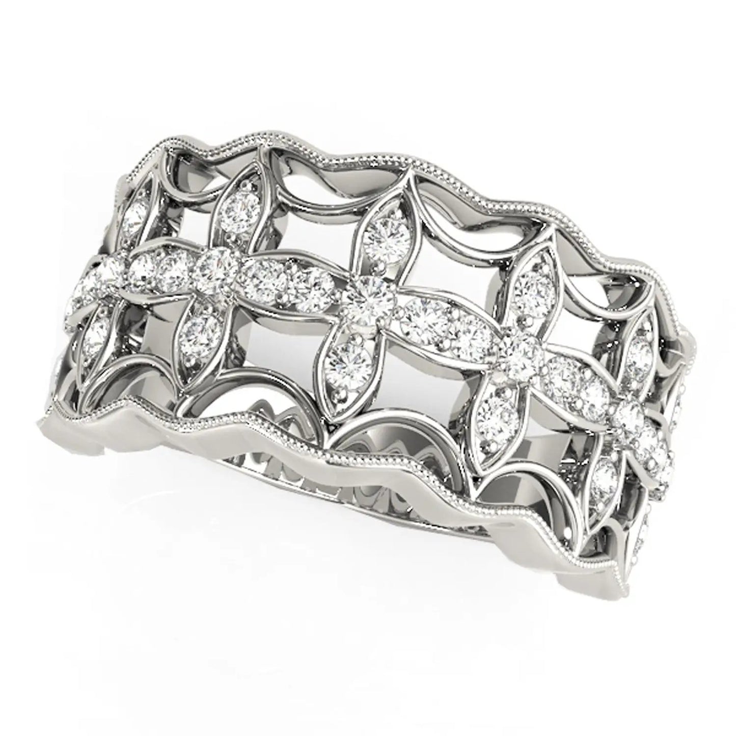 Diamond Studded Four Leaf Clover Motif Ring in 14k White Gold with pavé diamonds Bids.com on Tampa Home & Garden Store