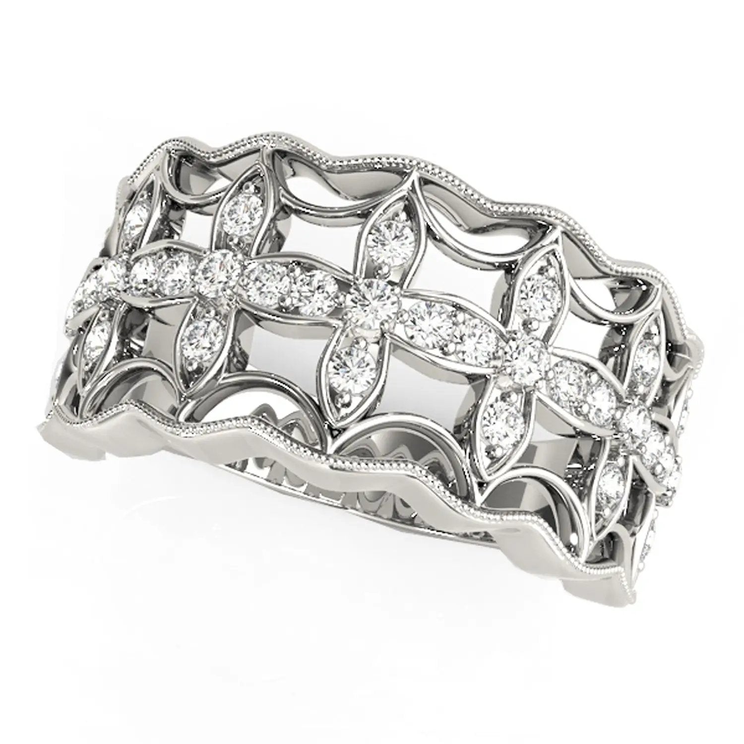 Diamond Studded Four Leaf Clover Motif Ring in 14k White Gold with pavé diamonds Bids.com on Tampa Home & Garden Store