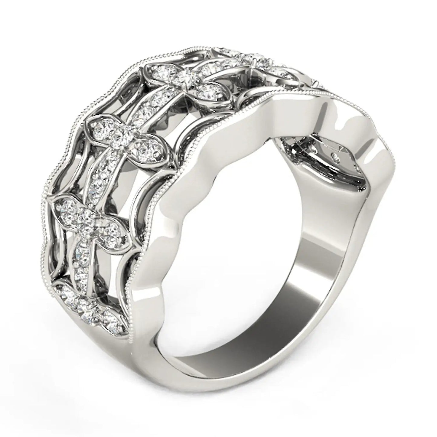 Diamond studded four-leaf clover motif ring in 14k white gold, 1/4 cttw diamonds on Tampa Home & Garden Store