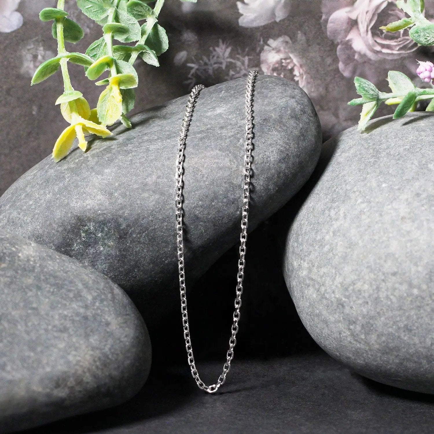 18k white gold diamond-cut cable link chain necklace 1.90 mm on Tampa Home & Garden Store