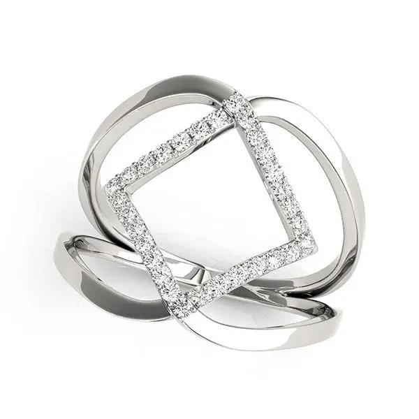 14k white gold interlaced diamond ring with square pave frame and two curved bands on Tampa Home & Garden Store