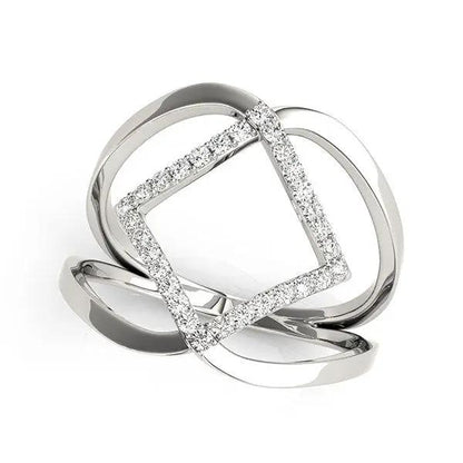 14k white gold interlaced diamond ring with square pave frame and two curved bands on Tampa Home & Garden Store