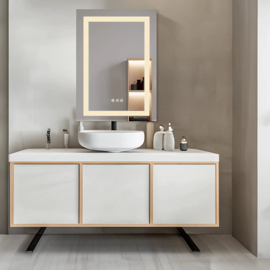 Bathroom Medicine Cabinet with LED Mirror, gray frame, wall-mounted on Tampa Home & Garden Store