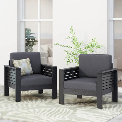 2 Outdoor Acacia Wood Club Chairs with Cushions, Dark Gray, 27.75"D x 32"W x 27.75"H