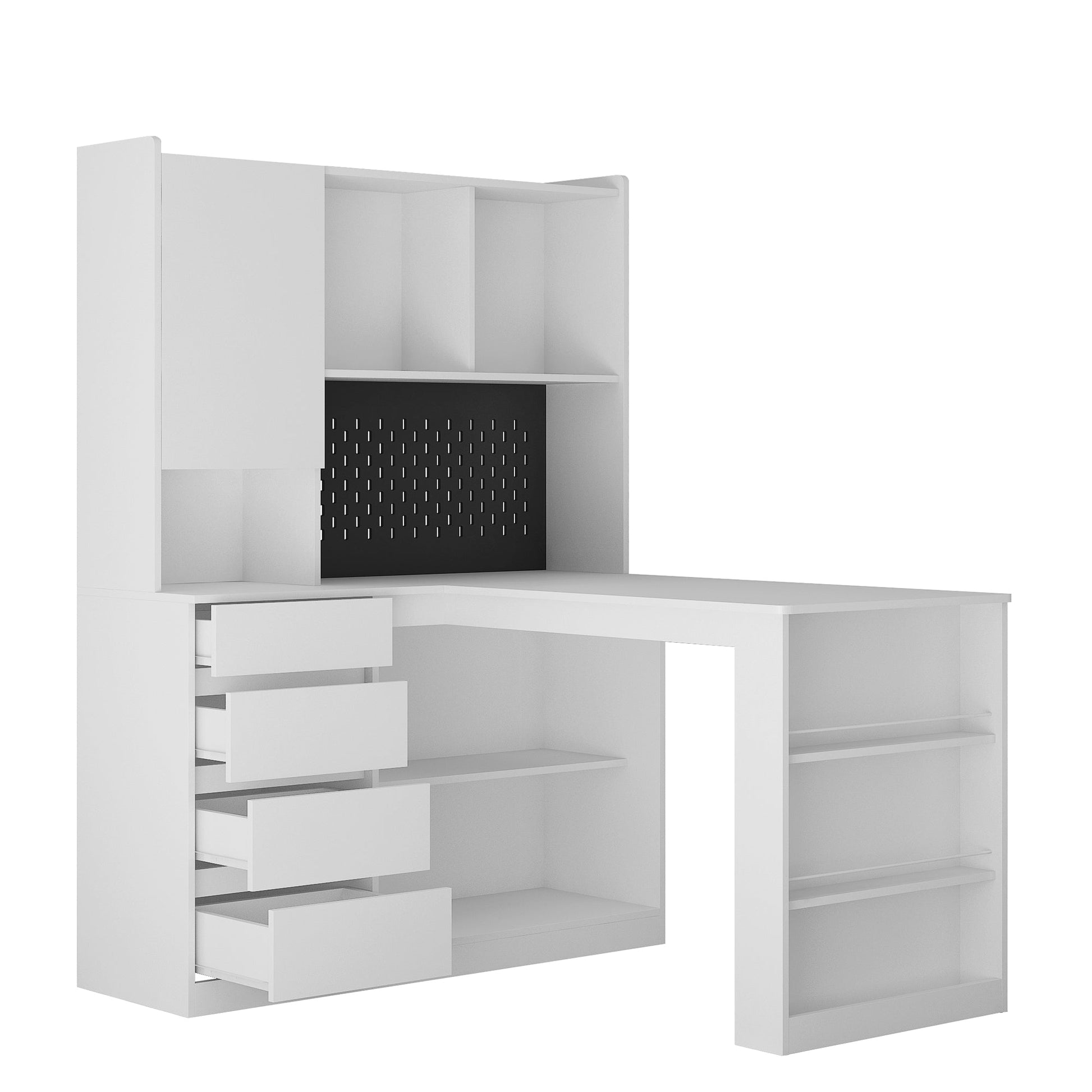 L-shaped office desk with charger, bookshelf with drawers and LED lights, and corner gaming computer desk with storage space - Tampa Home & Garden Store