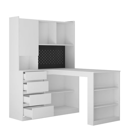 L-shaped office desk with charger, bookshelf with drawers and LED lights, and corner gaming computer desk with storage space - Tampa Home & Garden Store