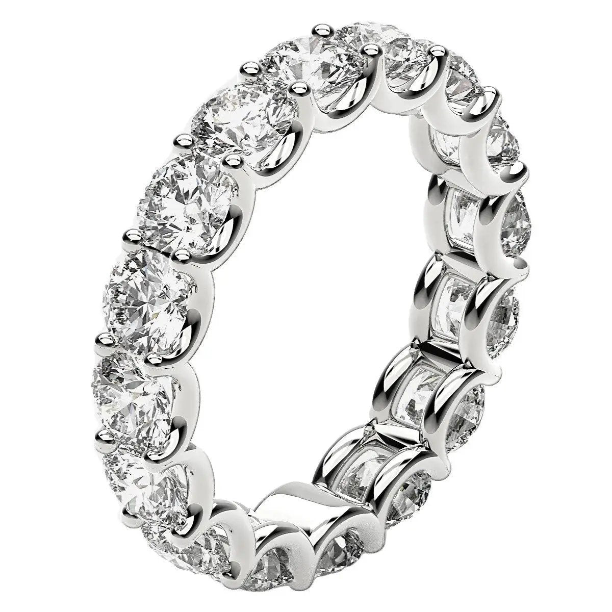 Round-cut lab-grown diamond eternity ring in 14k white gold with 4 ctw FG/VS2 prong-set stones on Tampa Home & Garden Store
