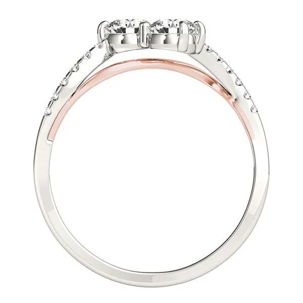 Two-stone diamond ring with curved two-tone white and rose gold band, 14k, 5/8 cttw on Tampa Home & Garden Store