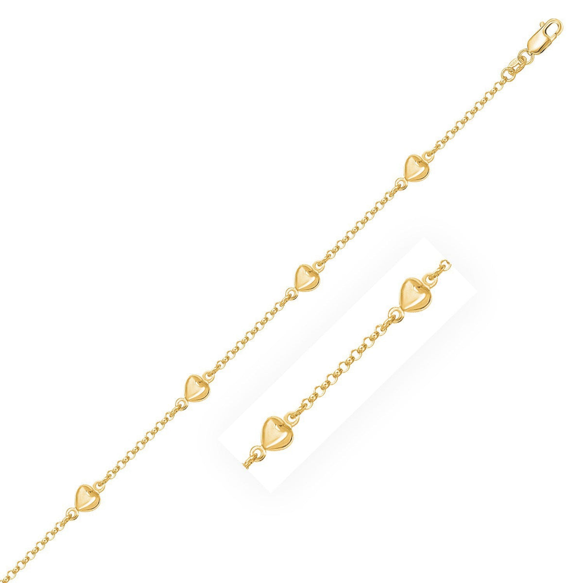 14k yellow gold rolo chain bracelet with puffed heart stations, Bids.com, set of 2 on Tampa Home & Garden Store