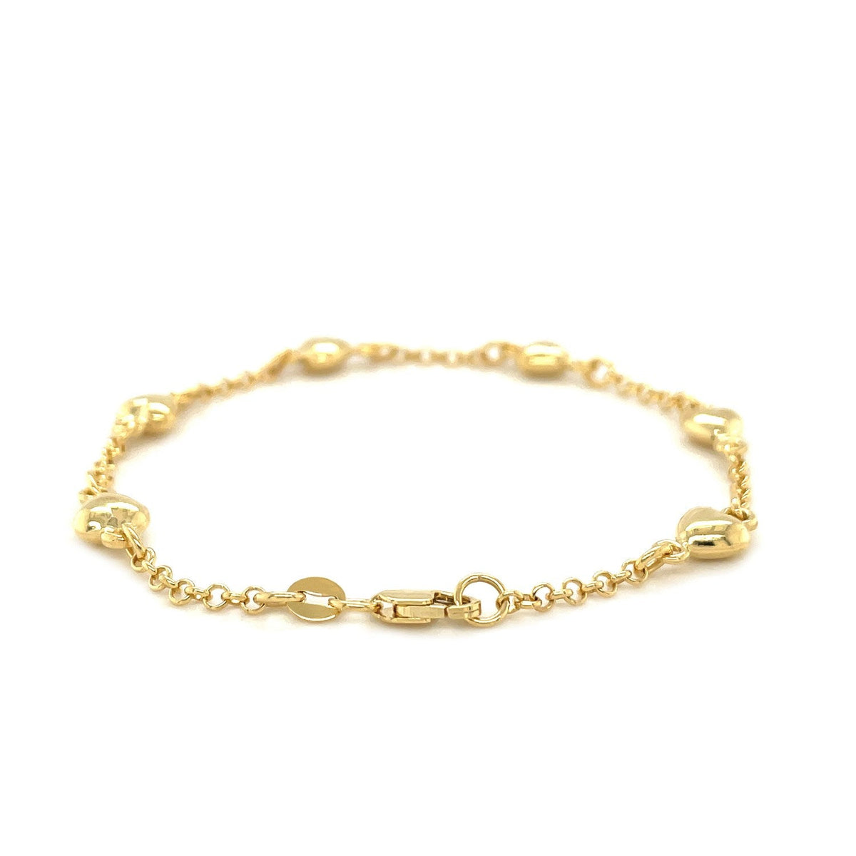 14k yellow gold rolo chain bracelet with puffed heart stations on Tampa Home & Garden Store