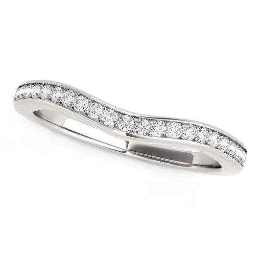 14k white gold curved diamond wedding band with pavé diamonds, 1/6 cttw on Tampa Home & Garden Store