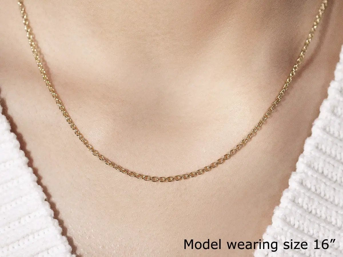14k yellow gold round cable link chain necklace 1.9mm by Bids.com, model size 16 on Tampa Home & Garden Store
