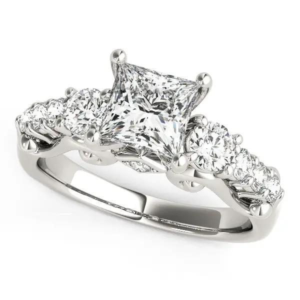 14k white gold 3-stone engagement ring with emerald center and pave side diamonds, 1 3/4 cttw on Tampa Home & Garden Store