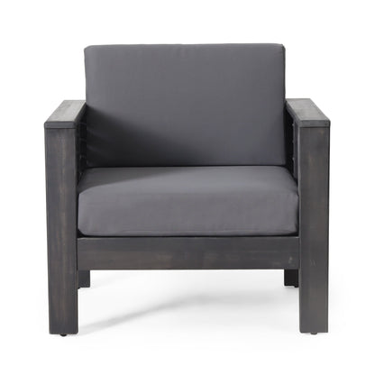 2 Outdoor Acacia Wood Club Chairs with Cushions, Dark Gray, 27.75"D x 32"W x 27.75"H