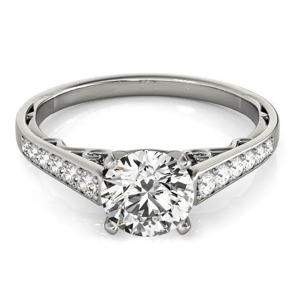 14k white gold cathedral engagement ring with round center diamond and pavé shoulders on Tampa Home & Garden Store