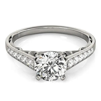 14k white gold cathedral engagement ring with round center diamond and pavé shoulders on Tampa Home & Garden Store