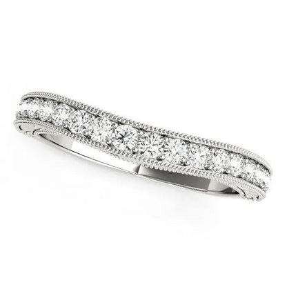 14k white gold curved diamond wedding ring with a beaded border and a row of diamonds on Tampa Home & Garden Store